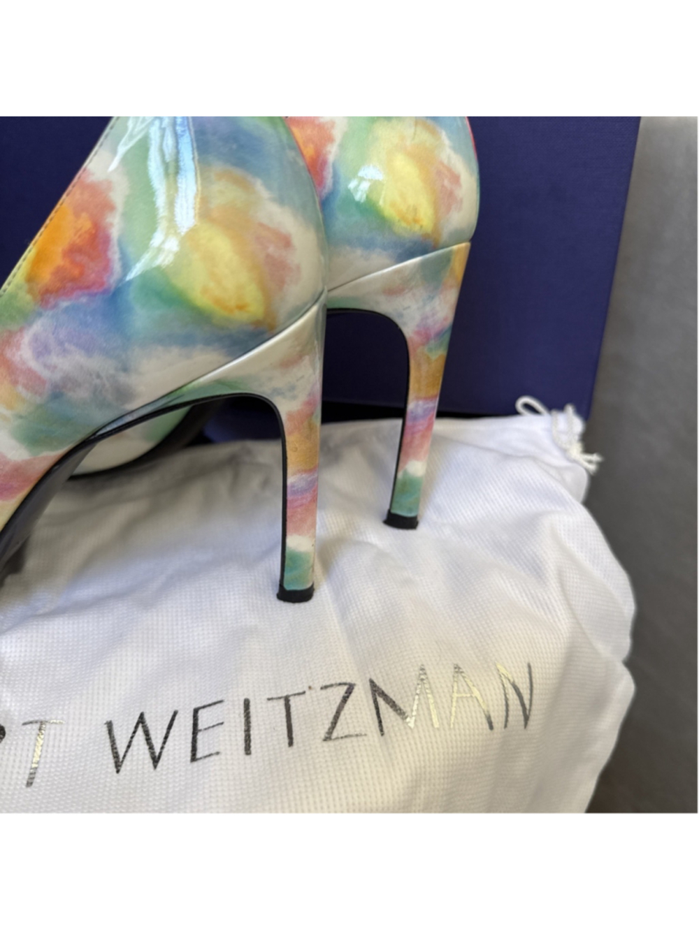 Stuart Weitzman HEIST Lake Sunflower Patent Leather Watercolor Pumps Size 9 Med - Picture 7 of 13